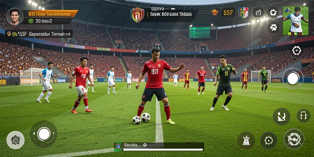 Screenshot gameplay <strong>555F</strong> menampilkan aksi seru di lapangan sepak bola.