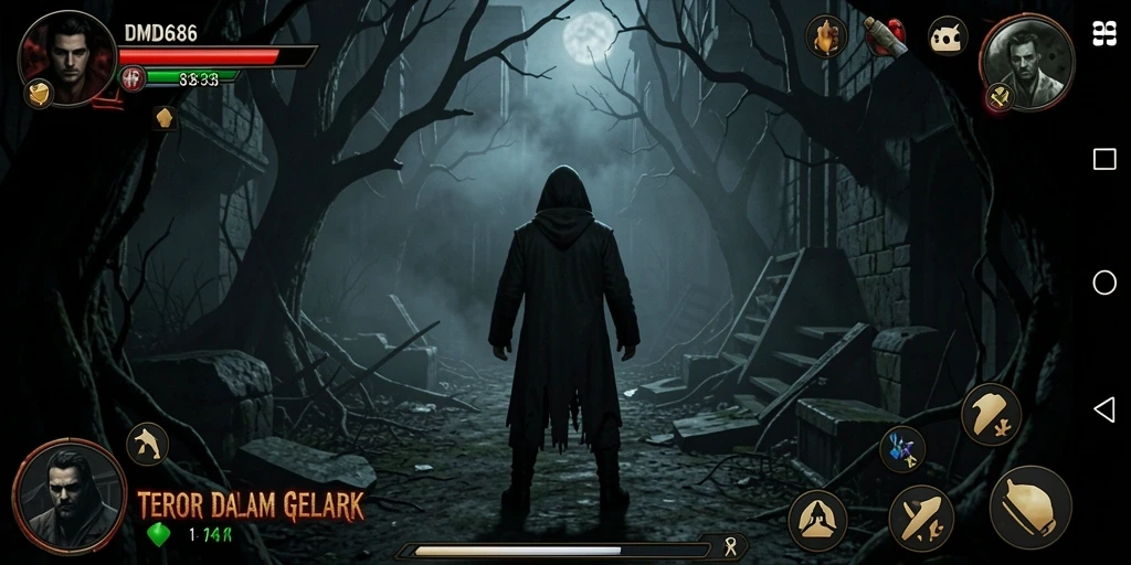 Screenshot DMD686 menampilkan adegan kegelapan yang mencekam dan makhluk menyeramkan.