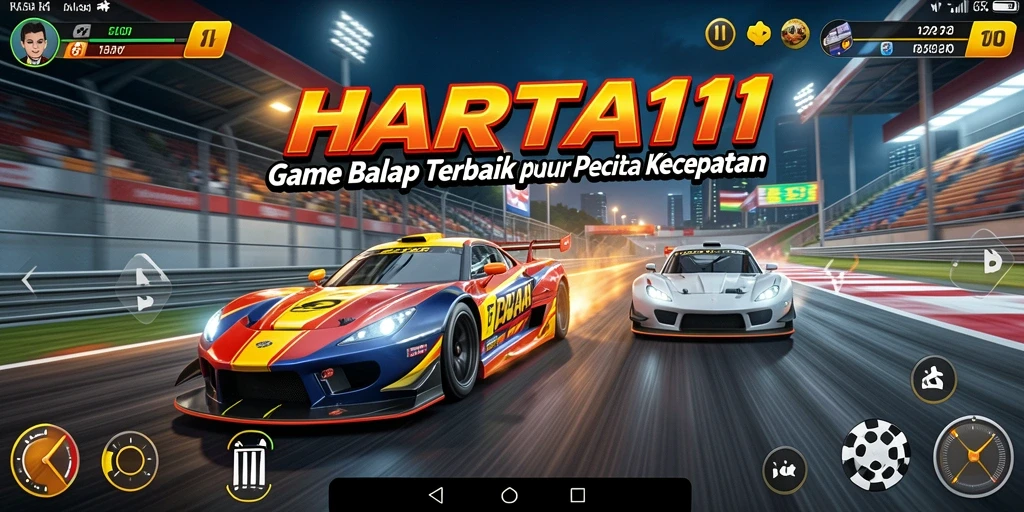 Screenshot gameplay HARTA11 menampilkan aksi balap seru dan kendaraan keren.