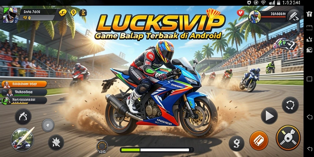 Gameplay seru LUCKSVIP dengan motor balap di trek yang menantang.
