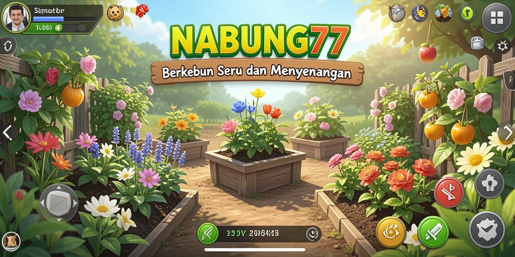 Tampilan gameplay NABUNG77 dengan berbagai tanaman dan hewan.