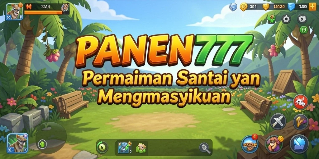 Screenshot gameplay PANEN77 menunjukkan kebun yang indah dan penuh warna.