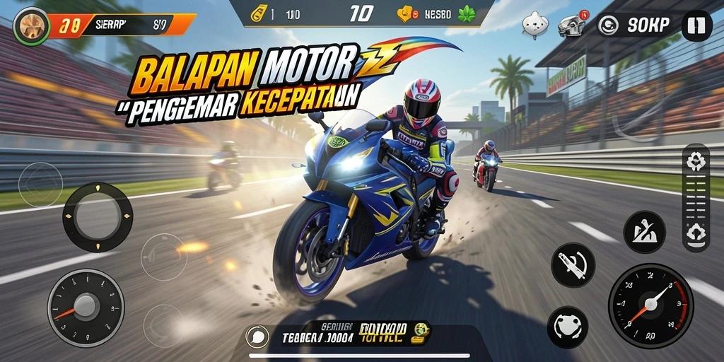 Screenshot gameplay SERURP yang menunjukkan aksi balapan yang mendebarkan.